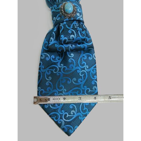 Artisan Vintage Tie Necklace Upcycled Pearl Accents Shades of Teal Blue Gray NEW - Picture 11 of 13